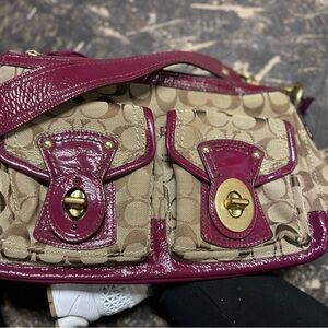 Coach Burgundy and Tan Shoulder Bag